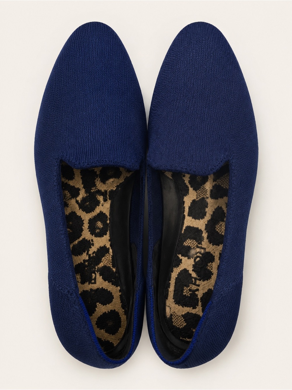 Rothy's Navy Knit Slip-On Loafers with Leopard-Print Insole